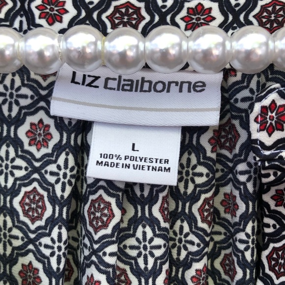 Liz Claiborne Red & Black Patterned Blouse size Large - Picture 7 of 7
